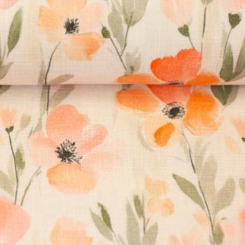 Preview: Double Slub Musselin Fleur Blumen apricot/hellbeige by Swafing 